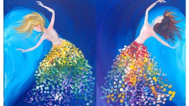 Easy painting Magical Sisters Dancing LOVE Acrylic Beginners Tutorial