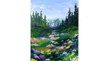 Mountain Meadow Landscape Beginner Acrylic Painting Tutorial