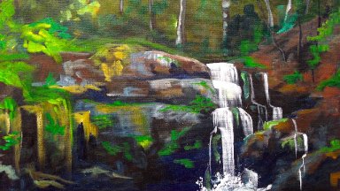 Beginner Wooded Waterfall Landscape Tutorial Acrylic