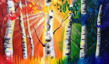 Paint Night Tutorial Rainbow Birch tree's Beginner Acrylic Tutorial ASL