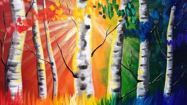 Paint Night Tutorial Rainbow Birch tree's Beginner Acrylic Tutorial ASL