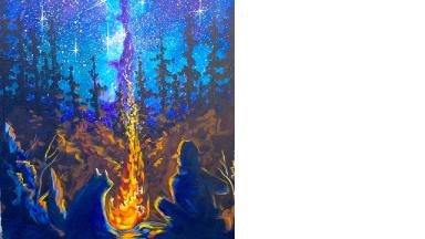 EASY Campfire & Galaxy Aurora Tutorial Acrylic Painting beginner step by step