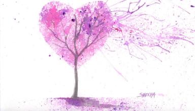 EASY Acrylic Watercolor Splatter Art The Cherry Blossom LOVE Tree