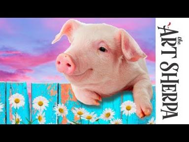 How to paint with Acrylic on Canvas adorable Pig with flowers