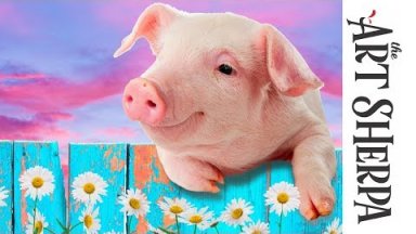 How to paint with Acrylic on Canvas adorable Pig with flowers