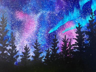 Beginners Learn To Paint Acrylic Aurora Borealis Landscape The