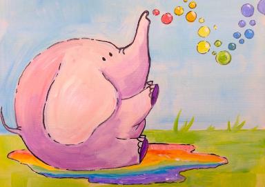 Beginner painting lesson  | Kawaii Elephant with Rainbow Bubbles | Art Sherpa For Kids