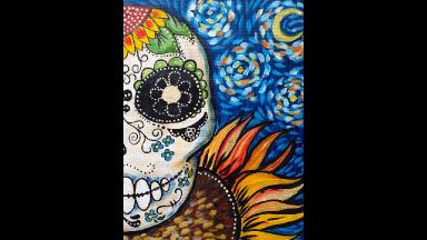 Sugar Skull Easy beginner Acrylic Painting Dias de los Muertos tutorial