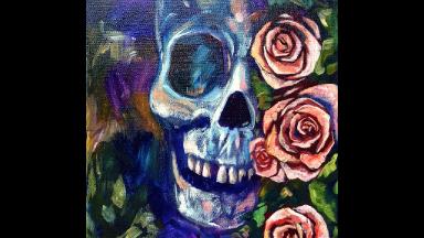Skull and Roses Acrylic painting on canvas for beginners Step by step