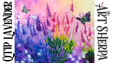 Easy Q-tip painting technique lavender with simple butterfly