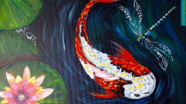 How to Paint Koi Fish Dragon fly and Waterlilies Easy Beginner Acrylic