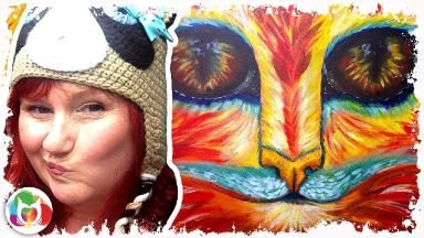 #pawgustart #painting How to paint The Fire Cat big eyes in acrylic surreal art lesson live