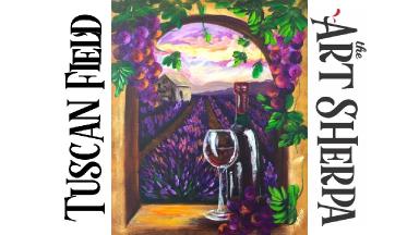 How to paint with Acrylic on Canvas Tuscan Lavender field and Wine