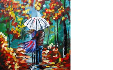 Lovers Walking in Rain | Umbrella Art | Beginners Acrylic Painting