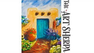 How to paint with Acrylic Southwest Art of a Pueblo with Flowers