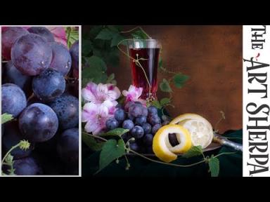 Learn to paint plump Realistic Grapes in a Still life Acrylic Tutorial
