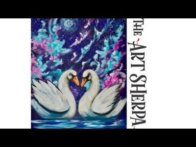How to paint Galaxy Swans on Canvas in acrylic for beginners #Spaceweek