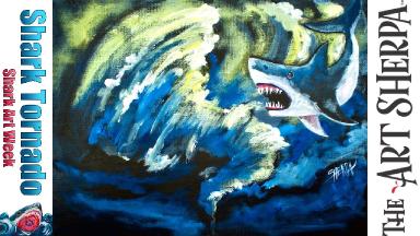 Shark Tornado step by step beginner Acrylic Painting tutorial #SharkWeek #sharkweek2017