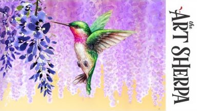 How to paint with Acrylic on Canvas Wisteria Hummingbird Dream