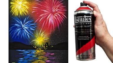 EASY Fireworks Over Water Acrylic painting Tutorial Liquitex Spray Paint
