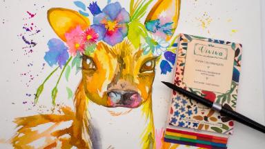Baby Deer With floral Crown VIVIVA COLORSHEETS Review and Demo + Caran D'ache Pallet