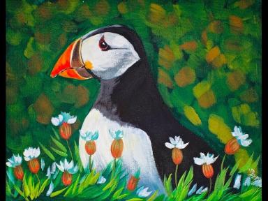 Painting on Canvas Puffin Paint Step by Step Acrylic  for Beginners