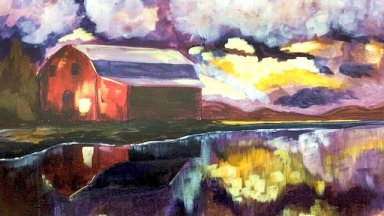 Landscape  Acrylic Painting on Canvas tutorial Red Barn Reflected in a Lake