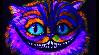 Cheshire Glow Cat Blacklight UV Learn to paint in UV Blacklight