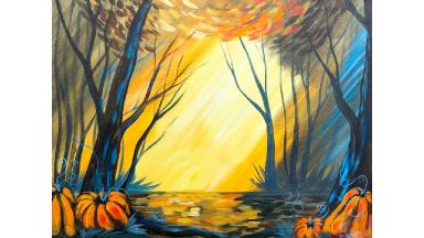 Fall Forest with pumpkins Step by Step Acrylic Beginners painting lesson