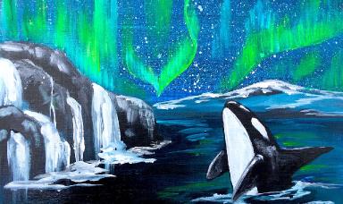 Beginner Aurora Borealis and Orca Whale  Acrylic painting tutorial step by step