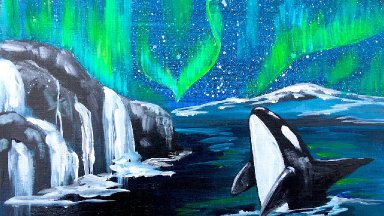 Beginner Aurora Borealis and Orca Whale  Acrylic painting tutorial step by step