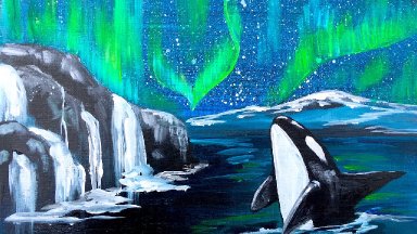 Beginner Aurora Borealis and Orca Whale  Acrylic painting tutorial step by step