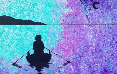 Beginner acrylic tutorial Rowboat on a lake at Sunset