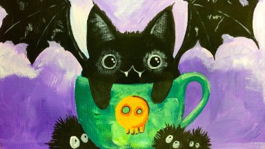 Black Cat Bat Kawaii | EASY Acrylic Painting | The Art sherpa FOR KIDS