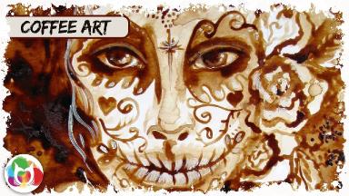 Coffee Painting Time Lapse  Cream and Sugar Skull how to  dias de los muertos