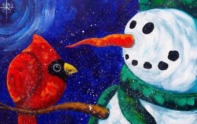 Beginners acrylic painting  | Snowman with Cardinal | The Art Sherpa paint along