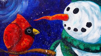 Beginners acrylic painting  | Snowman with Cardinal | The Art Sherpa paint along
