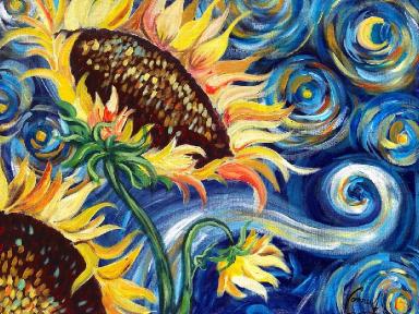 Sunflowers Tutorial | Vincent Van Gogh Starry Night | Beginner Acrylic Painting