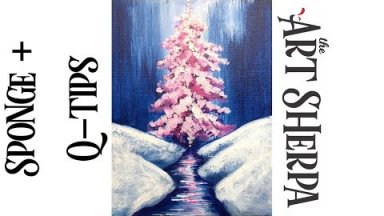 Cotton Swab Painting Technique Pink Christmas Tree  EASY Acrylic tutorial