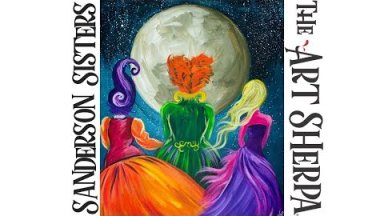 How to paint with Acrylic on Canvas Hocus Pocus witch Sisters