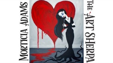How to paint with Acrylic on canvas Morticia Addams