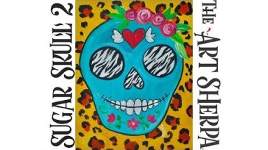 How to paint with Acrylic on canvas Cheetah Sugar Skull a beginner tutorial