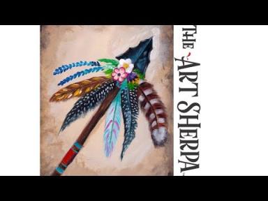 Bohemian Arrow Head Flowers and Feathers Beginner Acrylic Tutorial  #Southwestweek