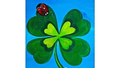 ST Patrick's Day Shamrock Ladybug Beginner Acrylic Painting Full tutorial