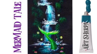 Easy Mermaid tale waterfall Acrylic painting Technique with a Fan Brush