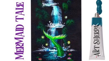 Easy Mermaid tale waterfall Acrylic painting Technique with a Fan Brush