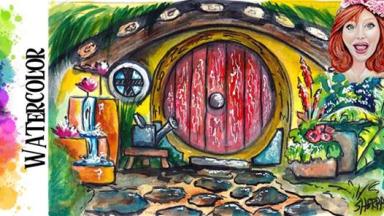 How to paint a lovely Hobbit Home in watercolor.