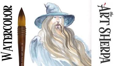 Easy how to paint Gandalf the Grey in watercolor with the Art Sherpa