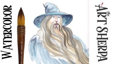 Easy how to paint Gandalf the Grey in watercolor with the Art Sherpa