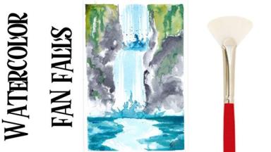 Fan Brush Waterfall in Watercolor step by step